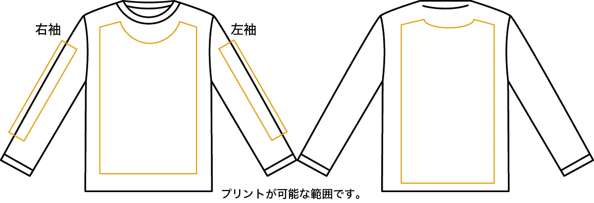 00102-CVLの前面・背面・右袖・左袖のプリント可能範囲