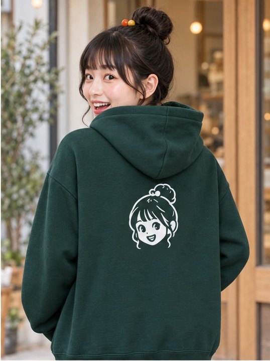 背中にプリントしたパーカー