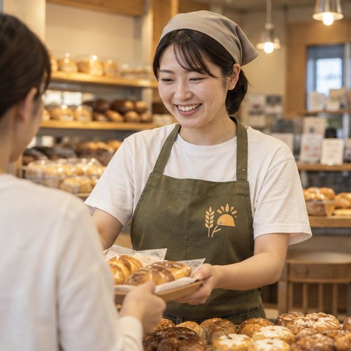 ロゴ入りウエアを着た飲食店スタッフ